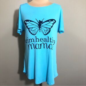 Trim Healthy Mama Shirt Womens Small Blue Butterfly Logo THM New